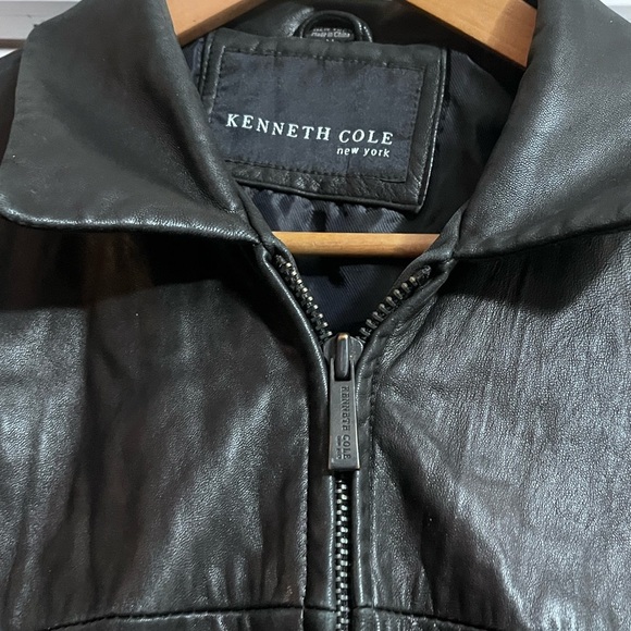 Kenneth Cole Black Leather Jacket for Men Sz M Zip Up with Pockets - Picture 4 of 12